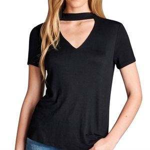 American Eagle Soft & Sexy Black T-Shirt with Cutout Collar
